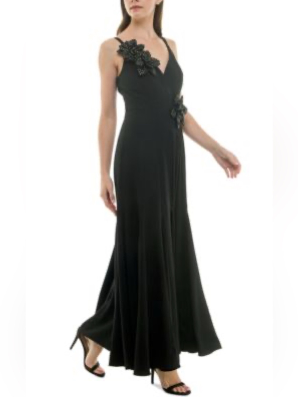 Taylor Black Maxi Dress with Floral Appliqué